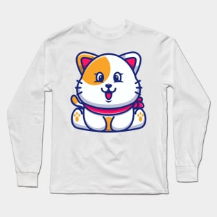 Cute baby cat sitting cartoon illustration Long Sleeve T-Shirt